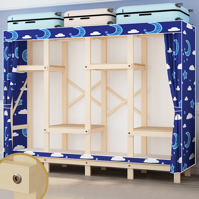 Contemporary Style Wardrobe Solid Wood 1-Door Wardrobe Closet for Bedroom 78.7"L x 17.7"W x 63.8"H Dark Blue Clearhalo 'Armoires & Wardrobes' 'armoires_wardrobes' 'Bedroom Furniture' 'furn' 'furn_armoires_wardrobes' 'Furniture' 5686524