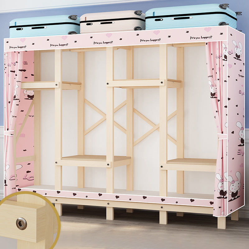Contemporary Style Wardrobe Solid Wood 1-Door Wardrobe Closet for Bedroom 78.7"L x 17.7"W x 63.8"H Light Pink Clearhalo 'Armoires & Wardrobes' 'armoires_wardrobes' 'Bedroom Furniture' 'furn' 'furn_armoires_wardrobes' 'Furniture' 5686525