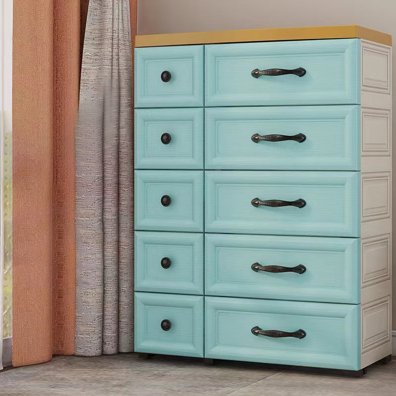 Modern Wardrobe Plastic 10-drawer Wardrobe Closet,29.53" D x 13.78" W x 39.37" H Light Green Clearhalo 'Armoires & Wardrobes' 'armoires_wardrobes' 'Bedroom Furniture' 'furn' 'furn_armoires_wardrobes' 'Furniture' 5686677