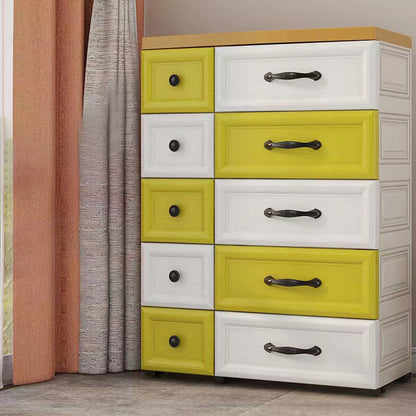 Modern Wardrobe Plastic 10-drawer Wardrobe Closet,29.53" D x 13.78" W x 39.37" H White-Yellow Clearhalo 'Armoires & Wardrobes' 'armoires_wardrobes' 'Bedroom Furniture' 'furn' 'furn_armoires_wardrobes' 'Furniture' 5686682