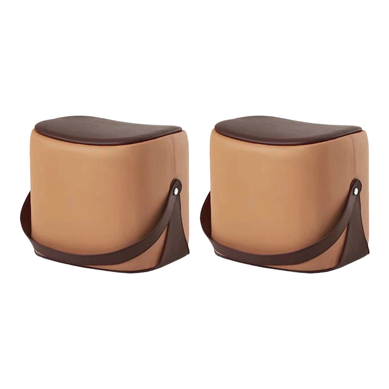 Contemporary Faux Leather Upholstered Ottoman Rectangle Shape Standard Khaki 2 Piece Set Clearhalo 'furn' 'furn_ottomans_poufs' 'Furniture' 'Living Room Furniture' 'Ottomans & Poufs' 'ottomans_poufs' 5687150