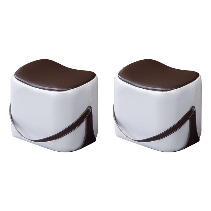 Contemporary Faux Leather Upholstered Ottoman Rectangle Shape Standard Off-White 2 Piece Set Clearhalo 'furn' 'furn_ottomans_poufs' 'Furniture' 'Living Room Furniture' 'Ottomans & Poufs' 'ottomans_poufs' 5687168