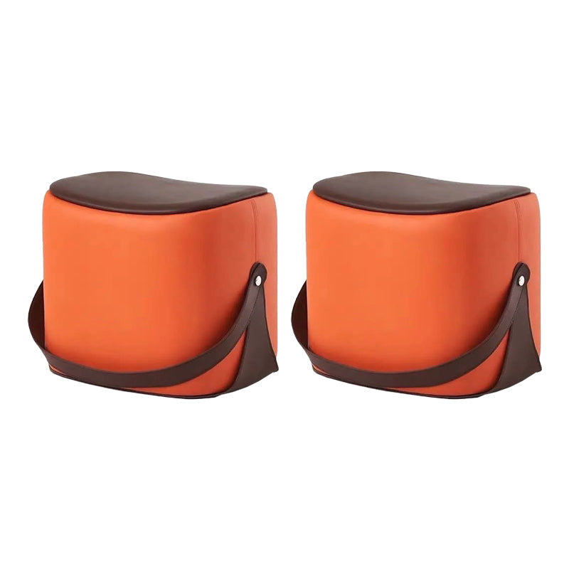 Contemporary Faux Leather Upholstered Ottoman Rectangle Shape Standard Orange 2 Piece Set Clearhalo 'furn' 'furn_ottomans_poufs' 'Furniture' 'Living Room Furniture' 'Ottomans & Poufs' 'ottomans_poufs' 5687177