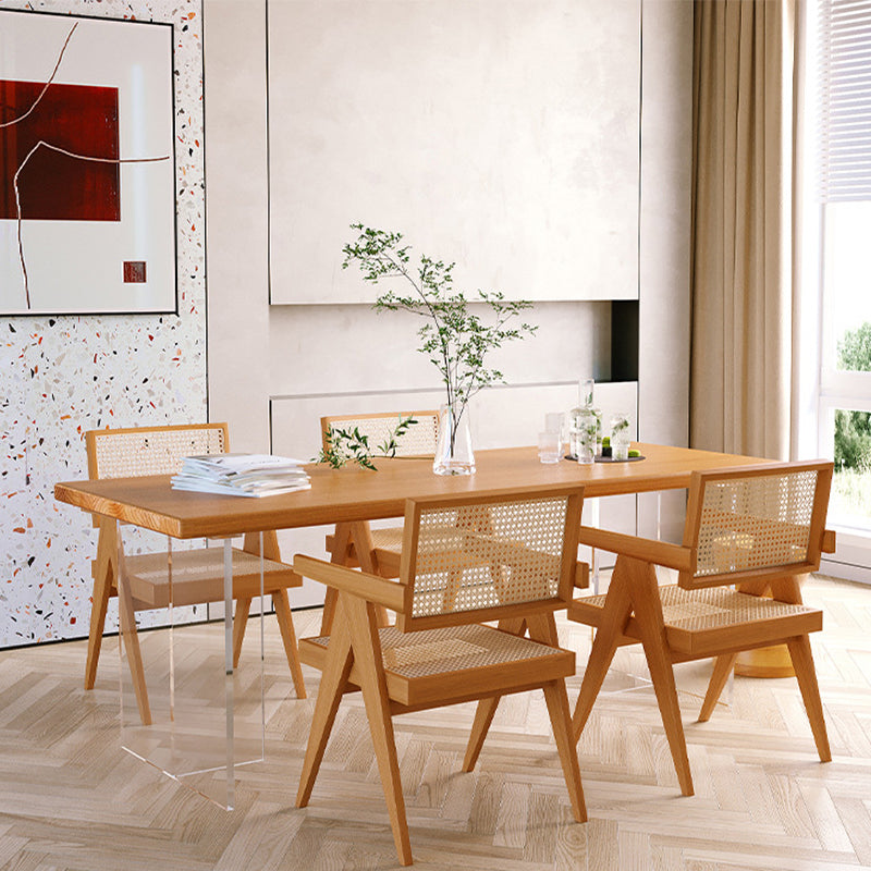 Table de bois massif moderne pour table rectangle de restaurant avec base acrylique