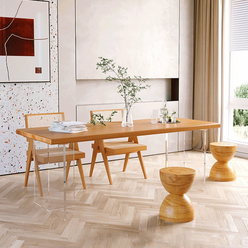 Table de bois massif moderne pour table rectangle de restaurant avec base acrylique