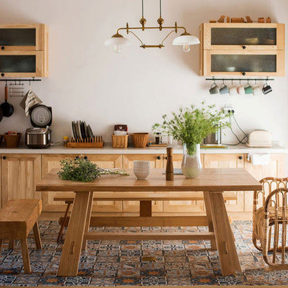 Natural Solid Wood Dining Table Modern Dining Table with Trestle Base