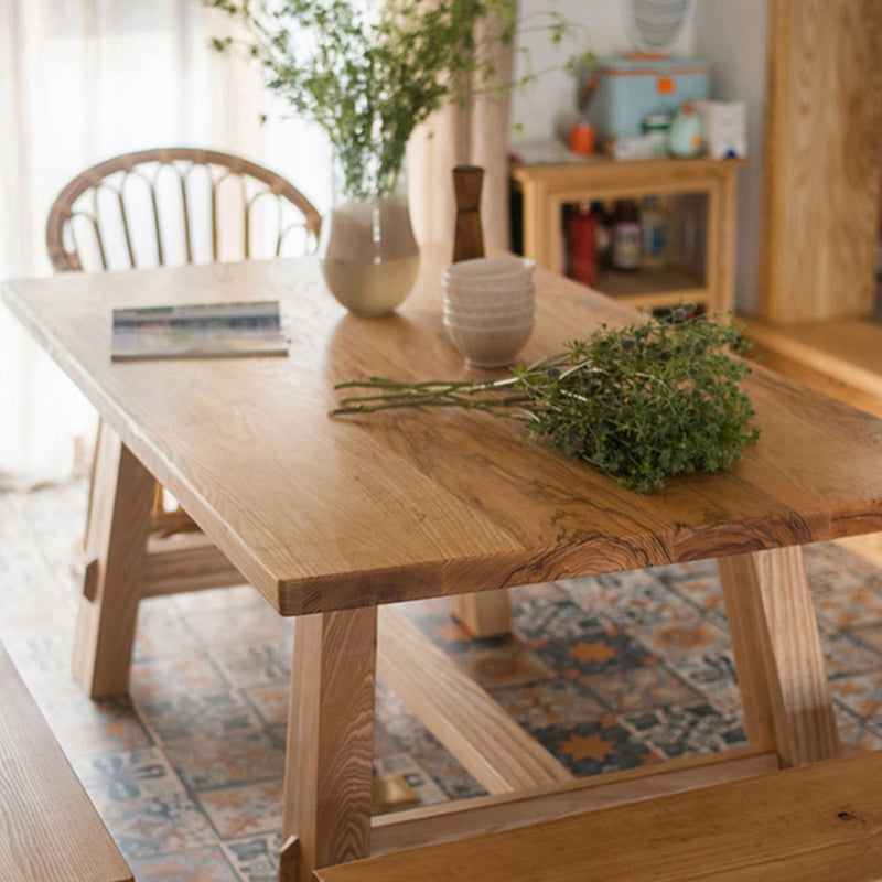 Natural Solid Wood Dining Table Modern Dining Table with Trestle Base