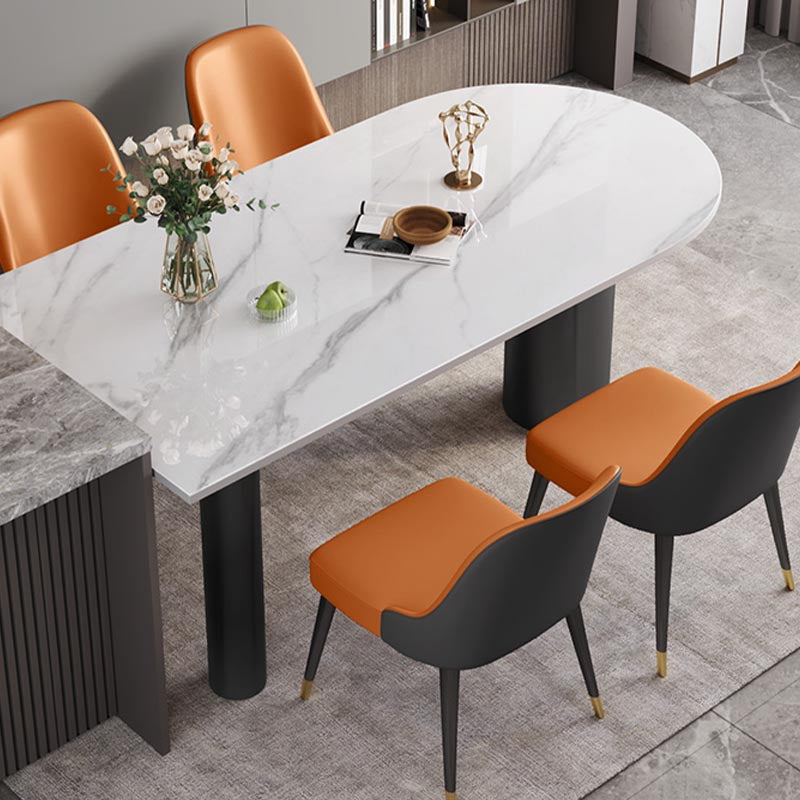 Table à manger en pierre moderne en pierre de fer ovale avec table de 3 jambes