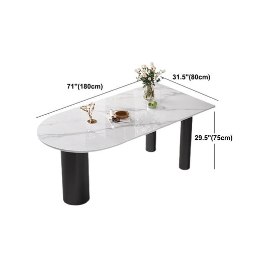 Modern Stone White Dining Table Oval Iron Table with 3 Legs Table