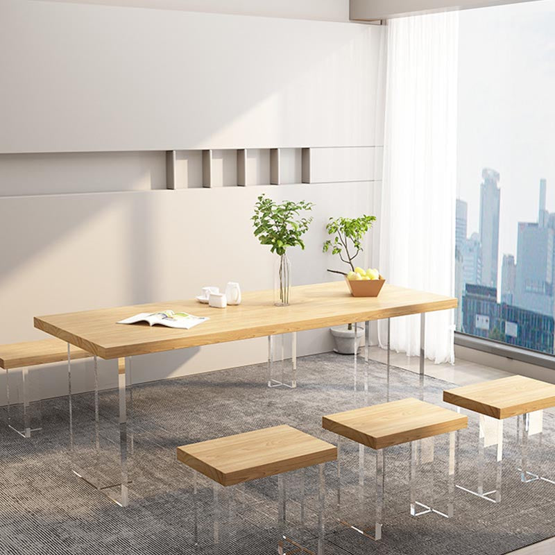 Minimalismo Mesa de madera maciza para mesa rectángica de restaurantes con base acrílica