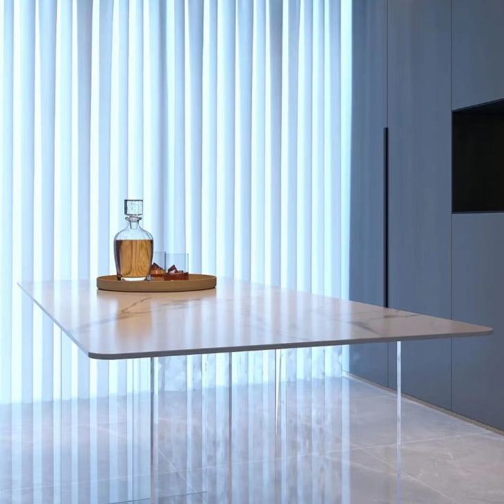 Modern Style White Stone Table Rectangle Dining Table for Kitchen Clearhalo 'Dining Tables & Seating' 'Dining Tables' 'dining_table' 'furn' 'furn_dining_table' 'Furniture' 'Kitchen & Dining Furniture' 5687500
