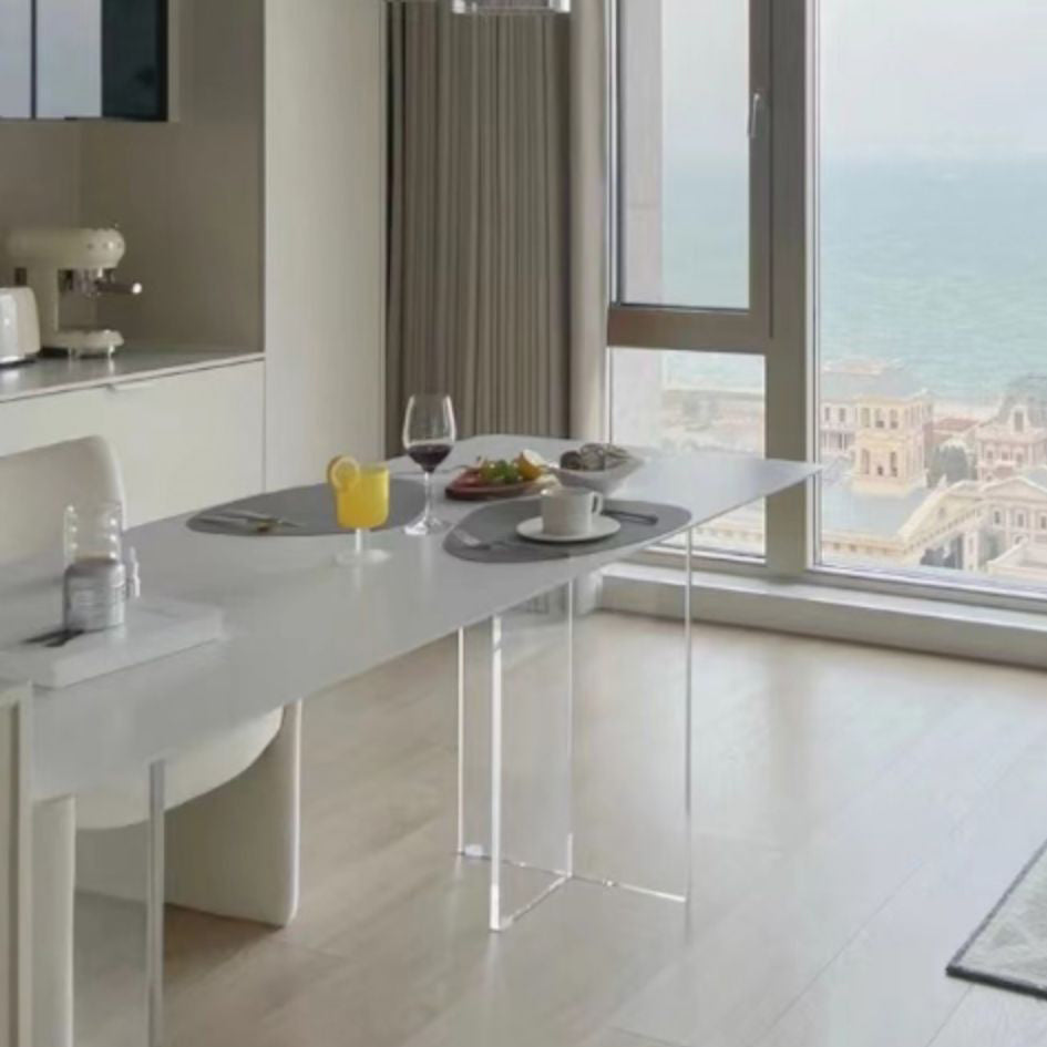 Modern Style White Stone Table Rectangle Dining Table for Kitchen Clearhalo 'Dining Tables & Seating' 'Dining Tables' 'dining_table' 'furn' 'furn_dining_table' 'Furniture' 'Kitchen & Dining Furniture' 5687501