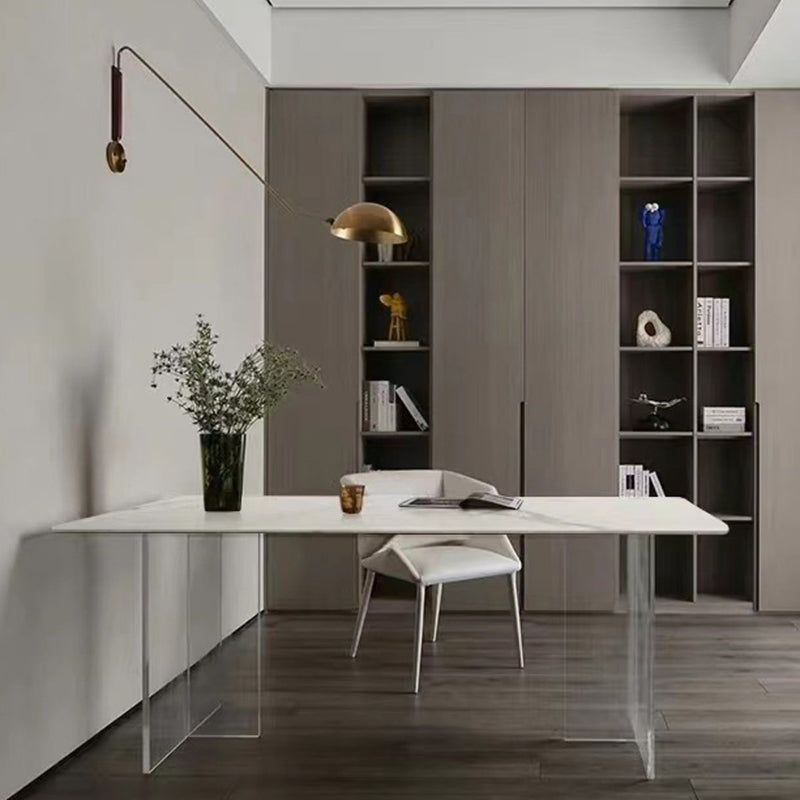 Modern Style White Stone Table Rectangle Dining Table for Kitchen Clearhalo 'Dining Tables & Seating' 'Dining Tables' 'dining_table' 'furn' 'furn_dining_table' 'Furniture' 'Kitchen & Dining Furniture' 5687502