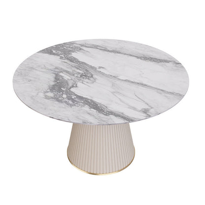 Glam Stone Table for Restaurant Round Table with White Pedestal