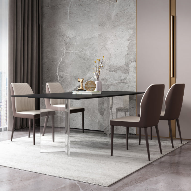 Mesa de comedor rectangular de estilo moderno Mesa de piedra sinterizada con base acrílica