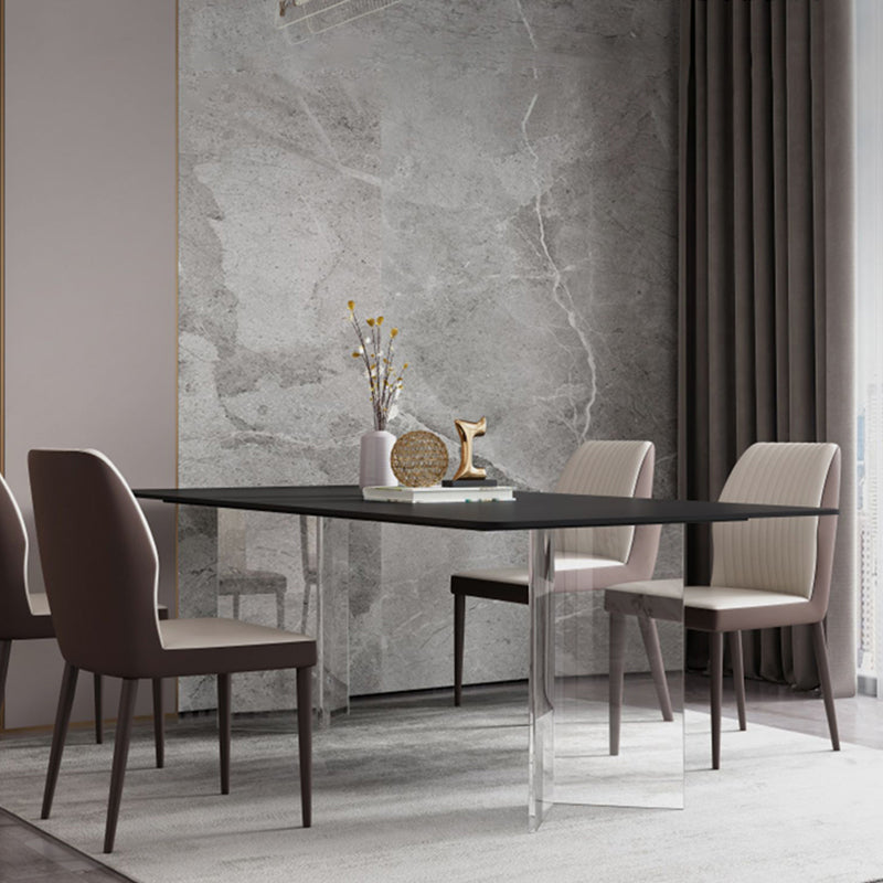 Mesa de comedor rectangular de estilo moderno Mesa de piedra sinterizada con base acrílica
