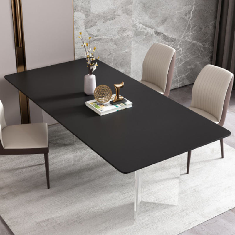 Mesa de comedor rectangular de estilo moderno Mesa de piedra sinterizada con base acrílica