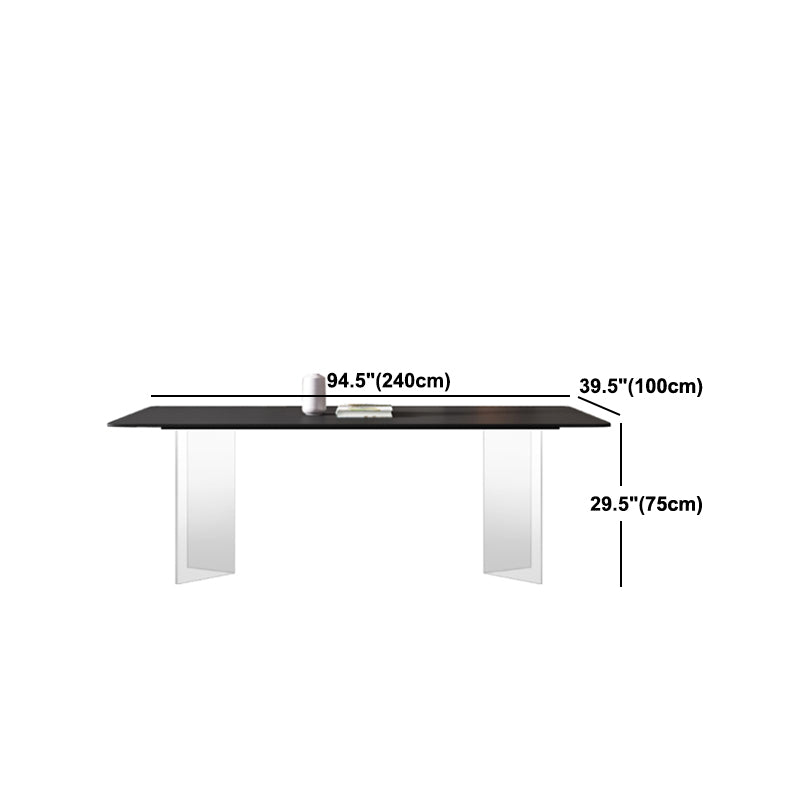 Mesa de comedor rectangular de estilo moderno Mesa de piedra sinterizada con base acrílica