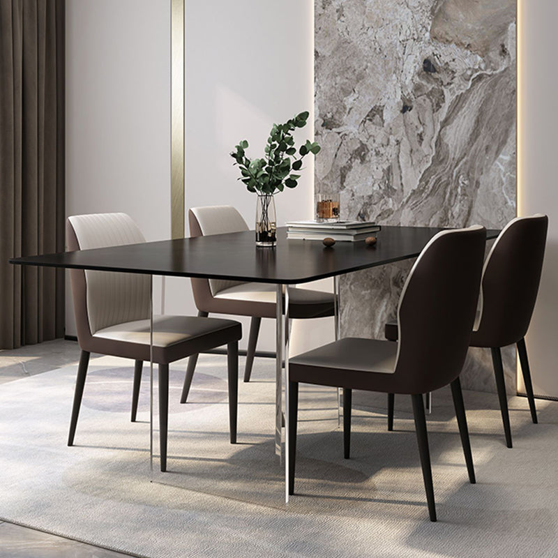 Modern Rectangle Dining Table Black Top Sintered Stone Table for Home 78.7"L x 39.4"W x 29.5"H Without Chairs Clearhalo 'Dining Tables & Seating' 'Dining Tables' 'dining_table' 'furn' 'furn_dining_table' 'Furniture' 'Kitchen & Dining Furniture' 5687657