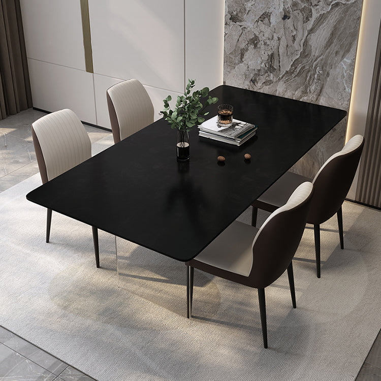 Modern Rectangle Dining Table Black Top Sintered Stone Table for Home 55.1"L x 31.5"W x 29.5"H Without Chairs Clearhalo 'Dining Tables & Seating' 'Dining Tables' 'dining_table' 'furn' 'furn_dining_table' 'Furniture' 'Kitchen & Dining Furniture' 5687658