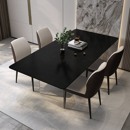 Modern Rectangle Dining Table Black Top Sintered Stone Table for Home 55.1"L x 31.5"W x 29.5"H Without Chairs Clearhalo 'Dining Tables & Seating' 'Dining Tables' 'dining_table' 'furn' 'furn_dining_table' 'Furniture' 'Kitchen & Dining Furniture' 5687658