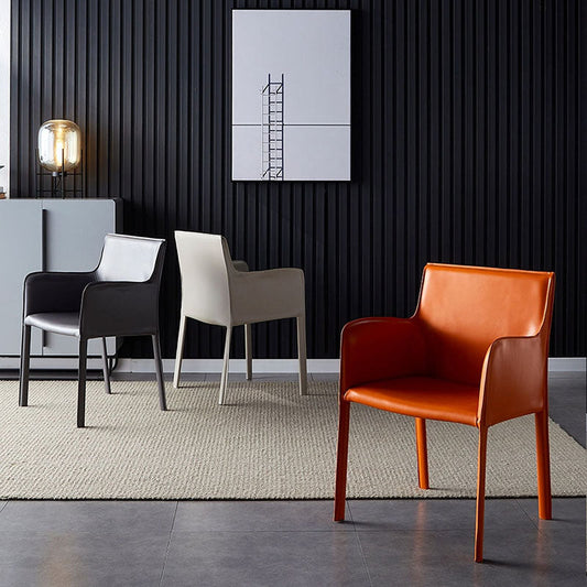 Contemporary Leather Dining Room Chair Metal Dining Armchair for Restaurant Use