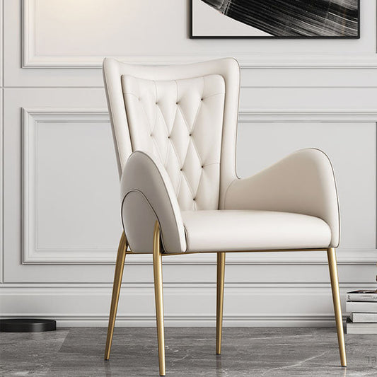 Glam Metal Dining Room Chairs Faux Leather Dining Arm Chair for Restaurant Use