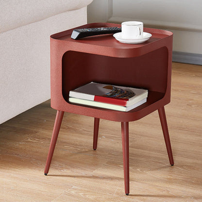 Mid-Century Square Tray Top Side Table 19.6" Tall Iron 4 Legs End Table with Storage