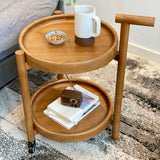 Tavolino in legno del vassoio rotondo scandinavo da 21,6 pollici con scaffale e ruota