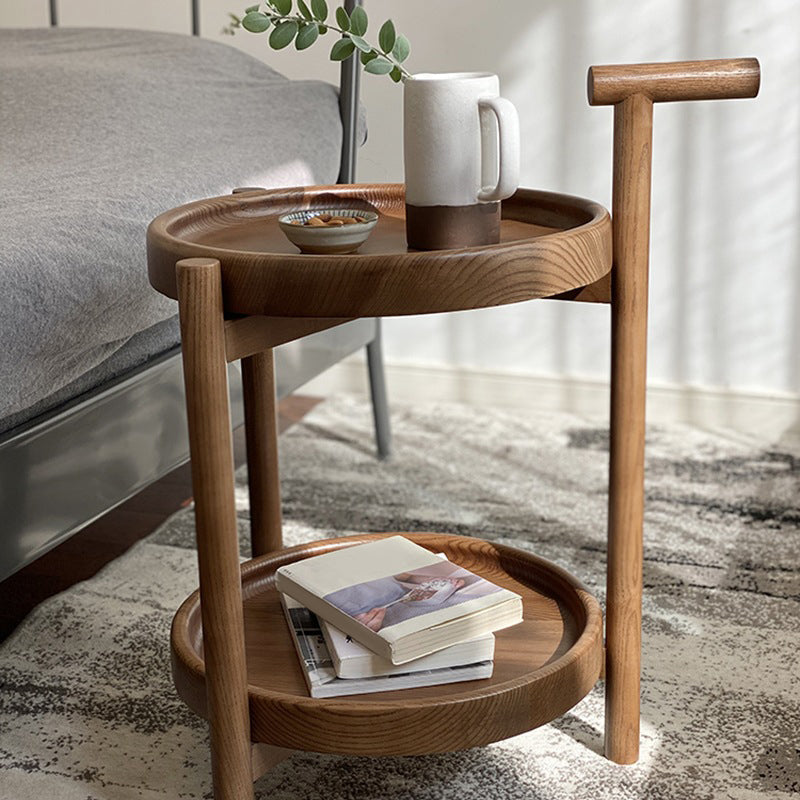 Tavolino in legno del vassoio rotondo scandinavo da 21,6 pollici con scaffale e ruota