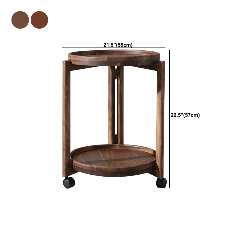 Tavolino in legno del vassoio rotondo scandinavo da 21,6 pollici con scaffale e ruota