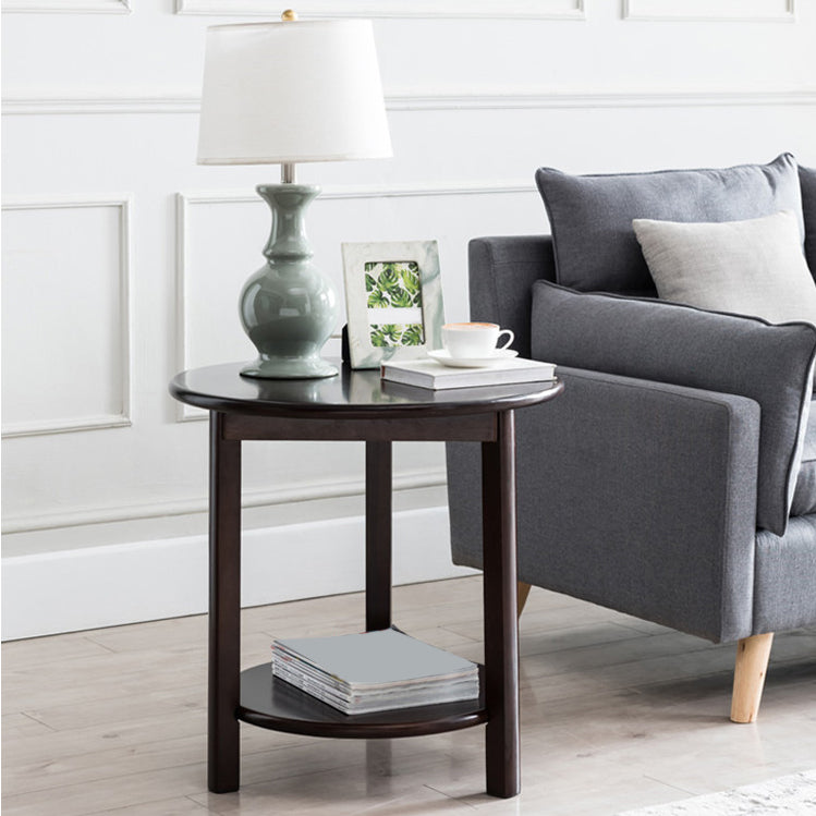 Nordic Style 3 Legs Base Design Round Solid Wood Table with Storage Shelf Side Table