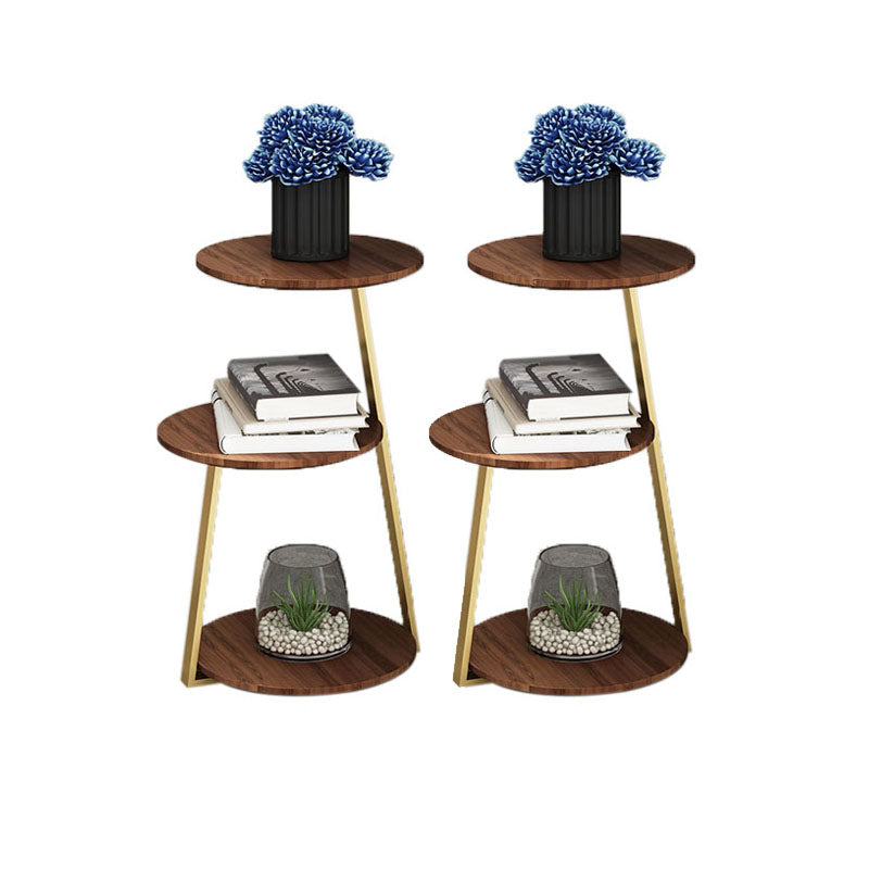 14.56 inch Wide Scandinavian Style Side End Table Metal Abstract Side Accent Table Gold Walnut 2 Clearhalo 'Coffee & Accent Tables' 'End & Side Tables' 'end_side_tables' 'furn' 'furn_end_side_tables' 'Furniture' 'Living Room Furniture' 5688452