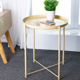 Mesa superior de la bandeja redonda de metal de mediados de siglo Mesa a la altura de las patas cruzadas de 20.5 pulgadas