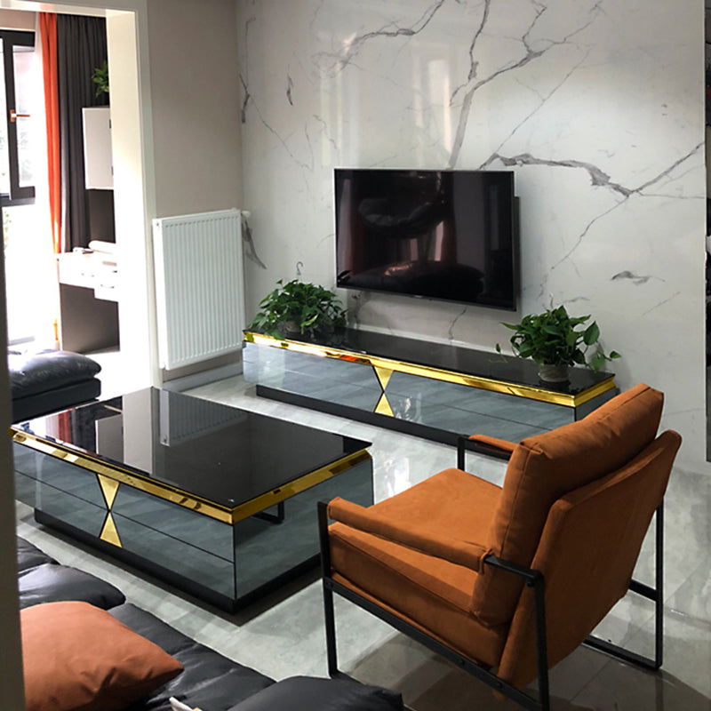 Glass Enclosed Storage TV Console Luxury TV Cabinet with Glide Drawers Clearhalo 'furn' 'furn_tv_stands_entertainment_centers' 'Furniture' 'Living Room Furniture' 'TV Stands & Entertainment Centers' 'TV Stands & Media Storage Furniture' 'tv_stands_entertainment_centers' 5688631