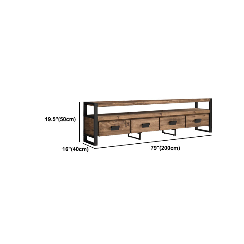 Brown Media Console mit Regalen Industriekiefern Holz Top -TV -Medienstand