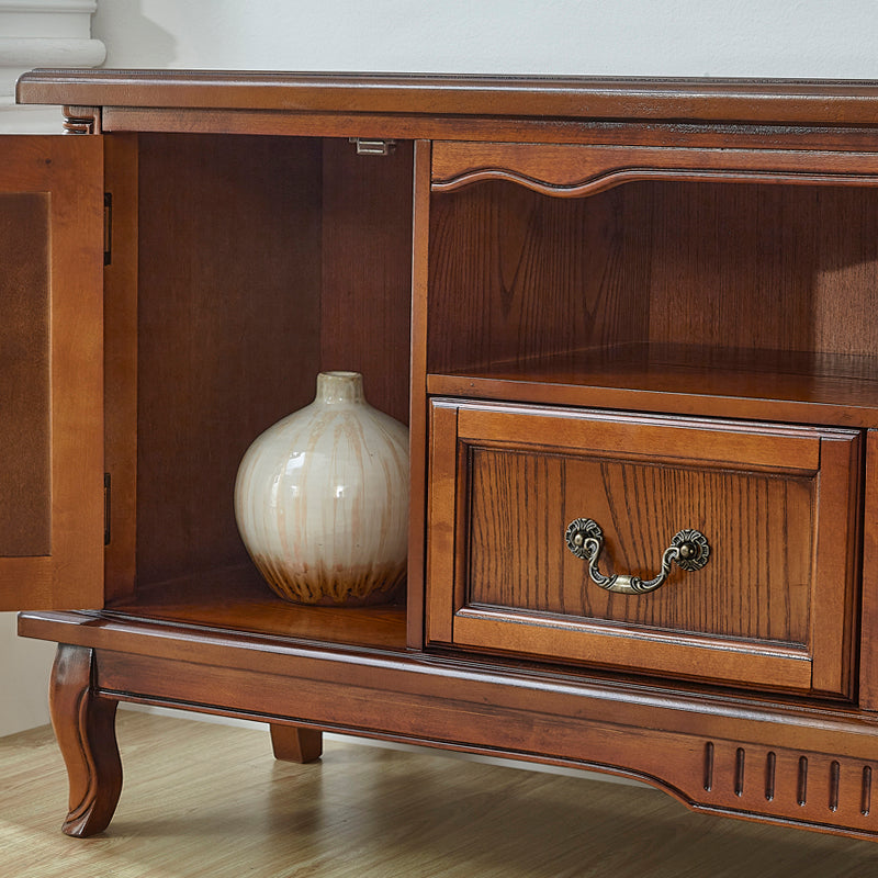 Meuble TV domestique en bois massif, meuble TV traditionnel avec pieds en bois évasés