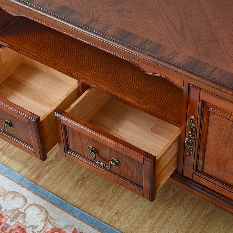 Meuble TV domestique en bois massif, meuble TV traditionnel avec pieds en bois évasés