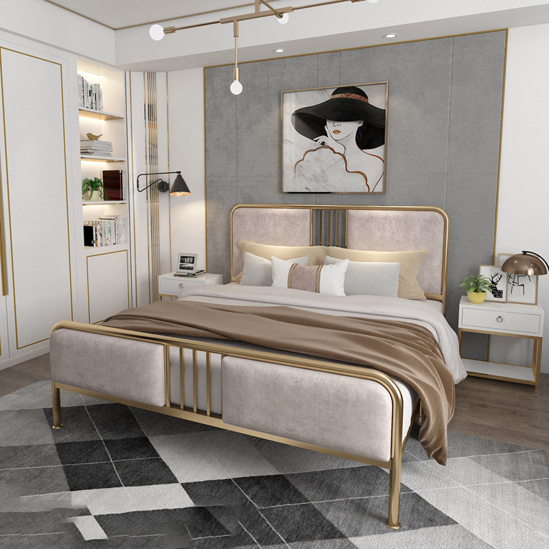 Glam Metallic Open-Frame Bed with Fabric Upholstered Headboard Gold Clearhalo 'Bedroom Furniture' 'Beds' 'furn' 'furn_beds' 'Furniture' 5688854