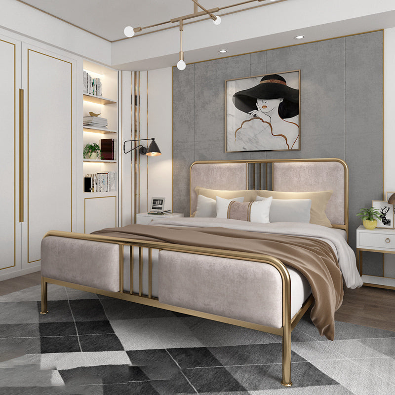 Glam Metallic Open-Frame Bed with Fabric Upholstered Headboard Full XL Gold Clearhalo 'Bedroom Furniture' 'Beds' 'furn' 'furn_beds' 'Furniture' 5688855