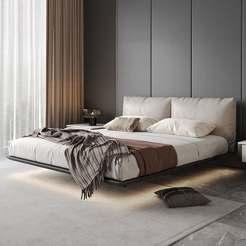 Modern Style Upholstered Headboard Free Leather White Suspension Bed