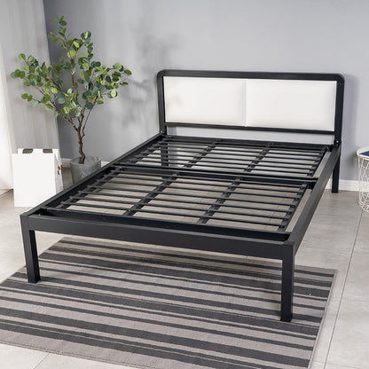 Contemporary Slat Metal Standard Bed with Rectangular Headboard