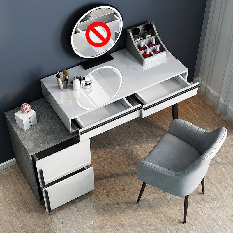 Contemporary Vanity with Padded Stool Engineered Wood Dresser in Glossy Finish
