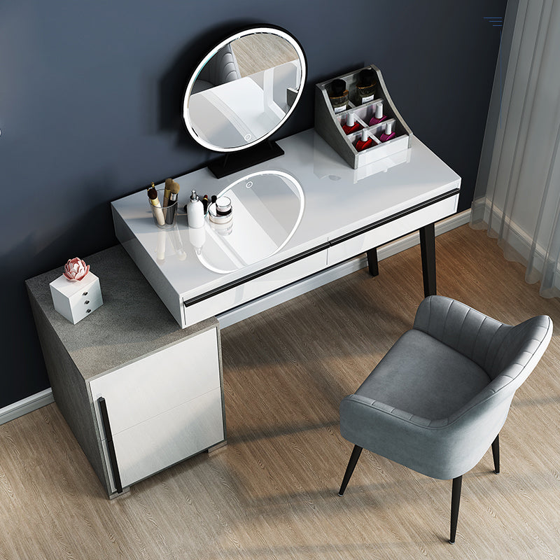 Contemporary Vanity with Padded Stool Engineered Wood Dresser in Glossy Finish