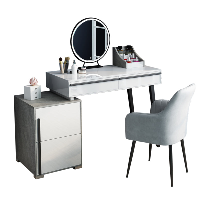 Contemporary Vanity with Padded Stool Engineered Wood Dresser in Glossy Finish