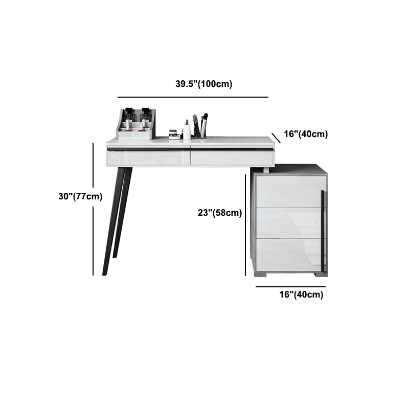 Contemporary Vanity with Padded Stool Engineered Wood Dresser in Glossy Finish