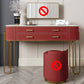 Luxurious Vanity Set 2 Storage Drawers with Mirror & Padded Stool in Red