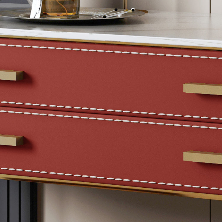 Luxurious Vanity Set 2 Storage Drawers with Mirror & Padded Stool in Red