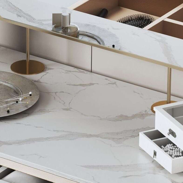 Luxurious Vanity Set 2 Storage Drawers with Mirror & Padded Stool in Red