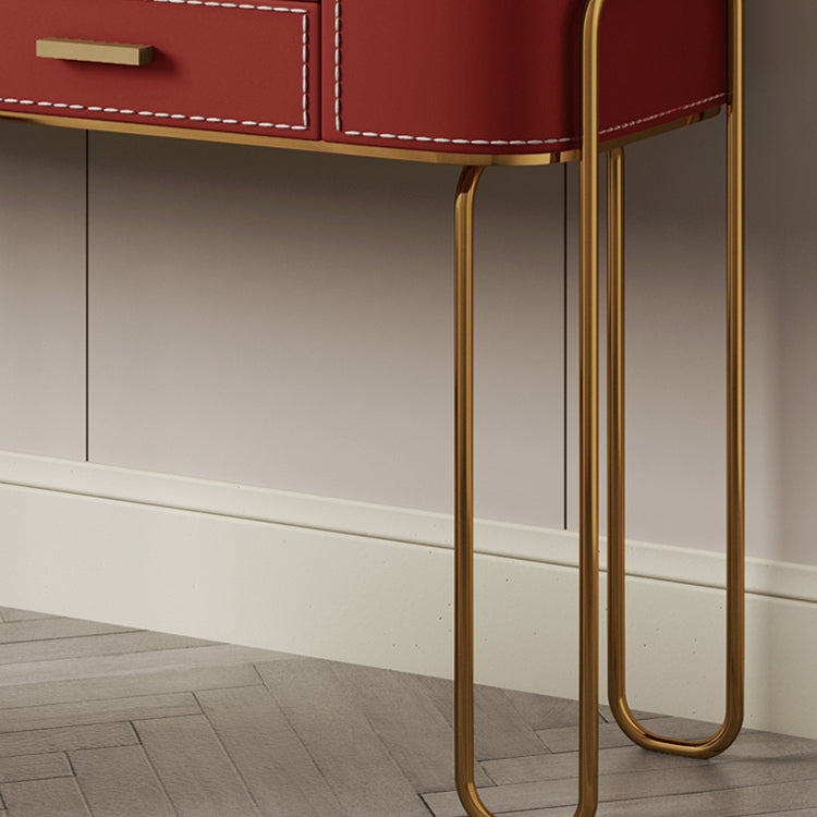 Luxurious Vanity Set 2 Storage Drawers with Mirror & Padded Stool in Red